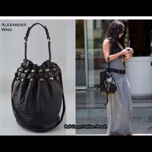 Authentic Alexander Wang Diego studded leather bucket bag with shoulder strap